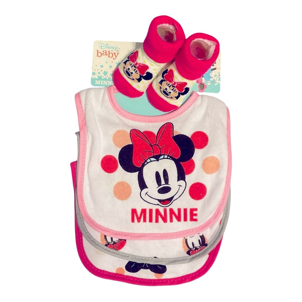 NIB Minnie Mouse 4 Piece Bibs And Socks Set